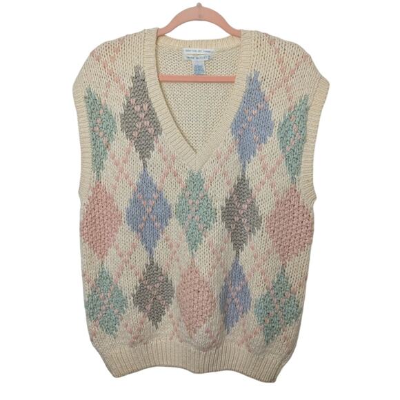 Vintage Sweaters - 80s Pastel Argyle Sweater Vest